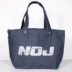 NOJ デニムトートバッグ 小さめ 外ポケット2つ カラビナ付き エコバッグ